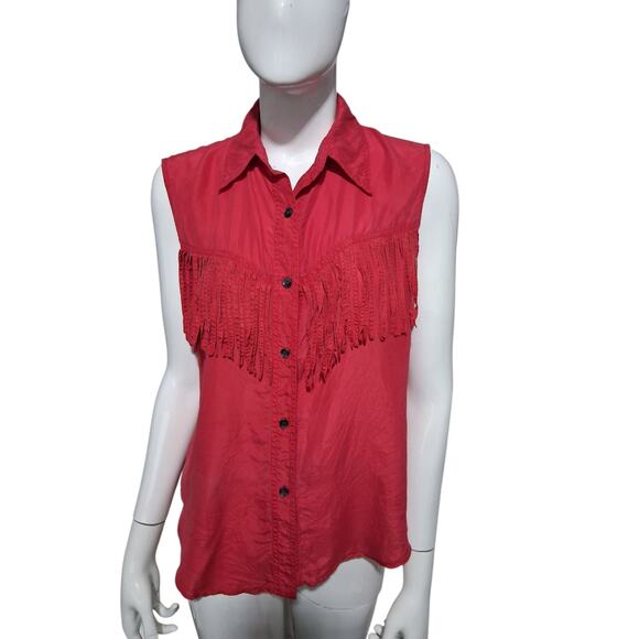 Y2K Vintage Lady Madeira Fringe Women's size M 100% Silk Button Up Western Top - Picture 2 of 9